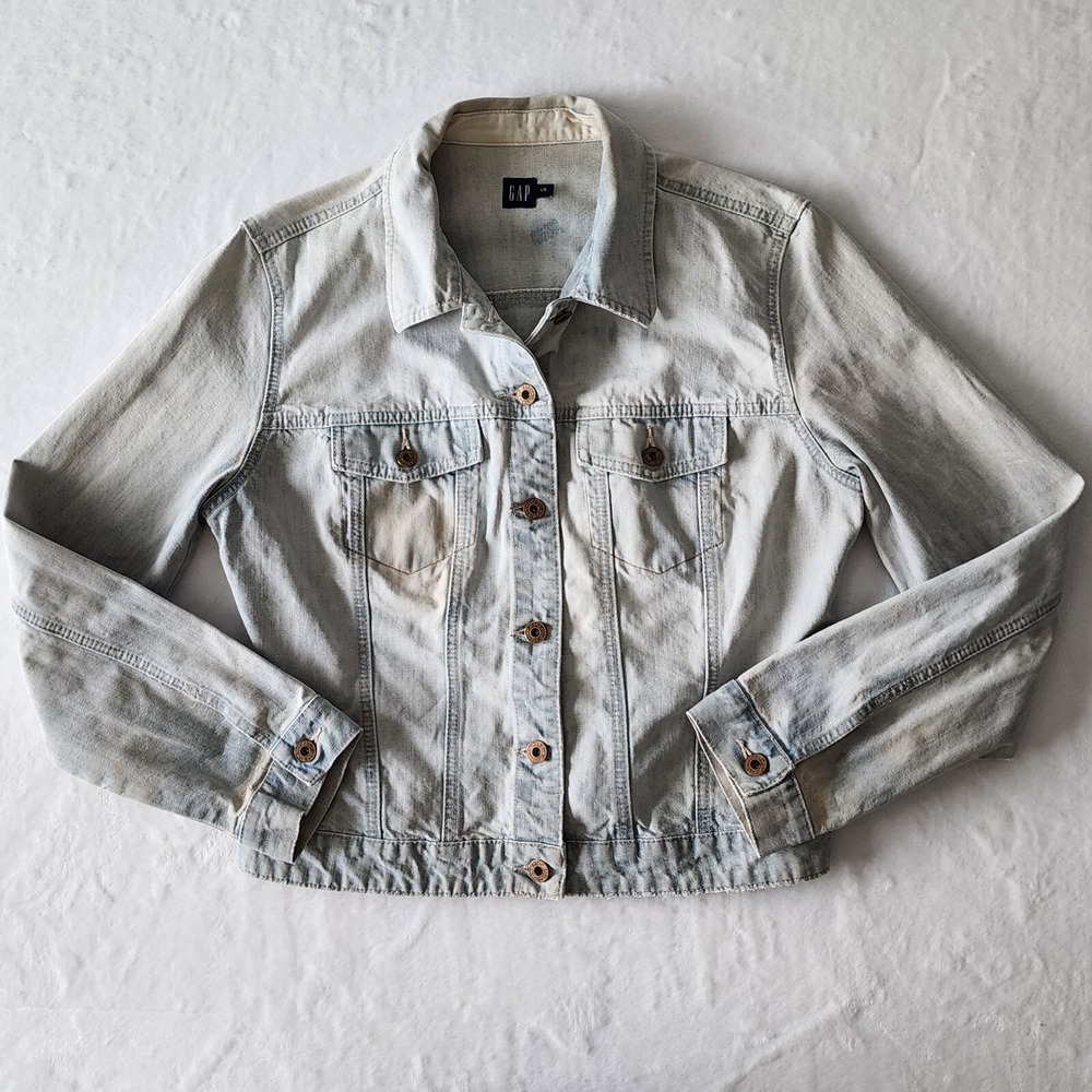 Y2K Gap Jean Jacket Womens Large Vintage Denim Trucker Distressed Light Wash